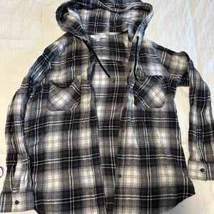 Plaid Long Sleeve Hooded Shirt